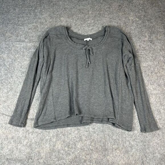 JOHNNY WAS CALME Sweater Womens XS Tunnel Drawstring Crop Gray Loungewear Cozy - Picture 1 of 7
